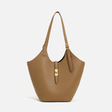 Minimalist Pebbled Leather Tote Bag with Pouch | Large Shoulder Laptop Bucket Bag (2 In 1)