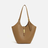 Minimalist Pebbled Leather Tote Bag with Pouch | Large Shoulder Laptop Bucket Bag (2 In 1)