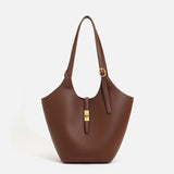 Minimalist Pebbled Leather Tote Bag with Pouch | Large Shoulder Laptop Bucket Bag (2 In 1)