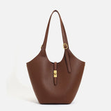 Minimalist Pebbled Leather Tote Bag with Pouch | Large Shoulder Laptop Bucket Bag (2 In 1)