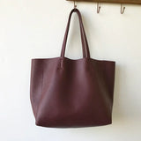Large Soft Cowhide Leather Tote | Minimalist Oversized Shopper with Removable Inner Pouch