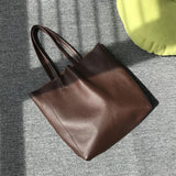 Large Soft Cowhide Leather Tote | Minimalist Oversized Shopper with Removable Inner Pouch