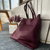 Large Soft Cowhide Leather Tote | Minimalist Oversized Shopper with Removable Inner Pouch