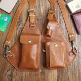 Genuine Crazy Horse Leather Chest Rig Harness Bag for Men — Handcrafted Dual Shoulder Holster Vest with Multi-Pocket | Retro Motorcycle & Daily Carry