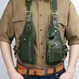 Genuine Crazy Horse Leather Chest Rig Harness Bag for Men — Handcrafted Dual Shoulder Holster Vest with Multi-Pocket | Retro Motorcycle & Daily Carry