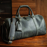 Men's Handmade FullGrain Leather Travel Duffel – Large Crazy Horse Leather Weekender | Carry-On Bag for Business, Camping & Short Trips