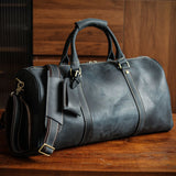 Men's Handmade FullGrain Leather Travel Duffel – Large Crazy Horse Leather Weekender | Carry-On Bag for Business, Camping & Short Trips