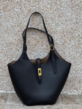 Minimalist Pebbled Leather Tote Bag with Pouch | Large Shoulder Laptop Bucket Bag (2 In 1)
