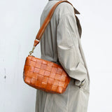 Handwoven Full Grain Leather Crossbody Bag | Vintage Women's Shoulder Bag