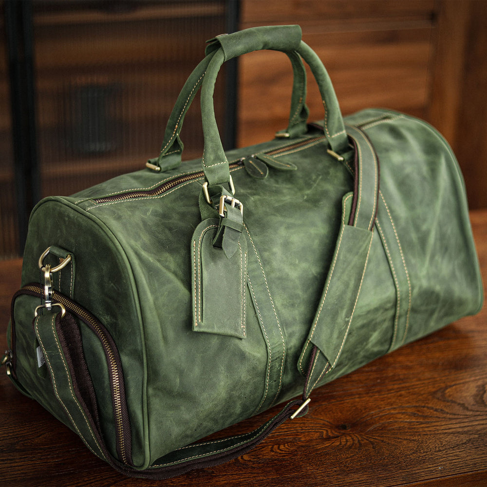 Men's Handmade Full Grain Leather Travel Duffel – Large Crazy Horse Leather Weekender | Carry-On Bag for Business, Camping & Short Trips