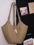 Minimalist Pebbled Leather Tote Bag with Pouch | Large Shoulder Laptop Bucket Bag (2 In 1)