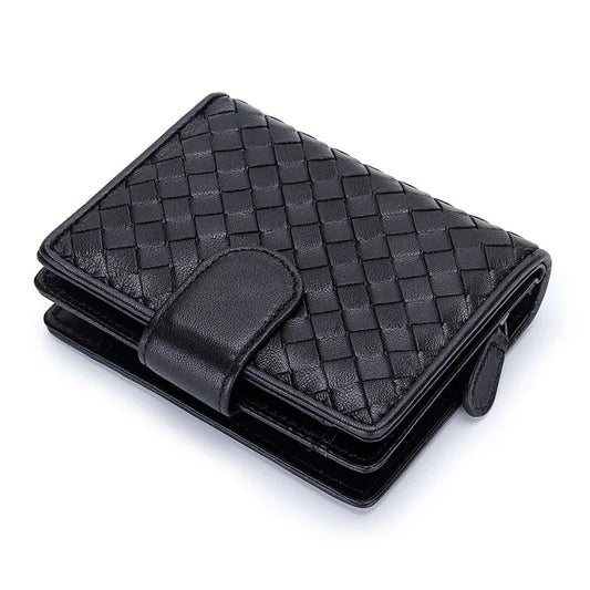 Small Lambskin Leather Interwoven Wallet, Women Woven Leather Cards Holder, Handcrafted Trifold Wallet, Designer Wallet, Women Purse
