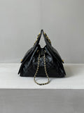 Quilted Diamond Leather Drawstring Hobo Bag – Gold Chain Strap | Lambskin & Cowhide Shoulder Bag for Women