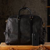 Vegetable Tanned Italian Full Grain Leather Travel Bag | Handcrafted Vintage Minimalist Business Duffel & Shoulder Bag