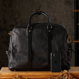 Vegetable Tanned Italian Full Grain Leather Travel Bag | Handcrafted Vintage Minimalist Business Duffel & Shoulder Bag