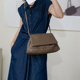 Luxury Handwoven Lambskin Crossbody Bag, Soft Leather Hobo Bag, Designer Craftsmanship Woven Flap Tote for Women