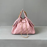 Quilted Diamond Leather Drawstring Hobo Bag – Gold Chain Strap | Lambskin & Cowhide Shoulder Bag for Women