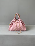 Quilted Diamond Leather Drawstring Hobo Bag – Gold Chain Strap | Lambskin & Cowhide Shoulder Bag for Women