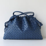 Luxurious Handwoven Lambskin Handbag Drawstring, Genuine Leather Shoulder Bucket Bag for Women
