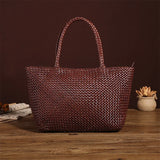Handwoven Genuine Leather Tote Bag – Triple-Jump Bamboo Weave | Two Sizes, Leather Base, Zip Closure, 5 Colourways - Image 9