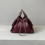 Quilted Diamond Leather Drawstring Hobo Bag – Gold Chain Strap | Lambskin & Cowhide Shoulder Bag for Women