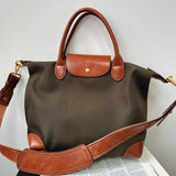 Recycled Nylon & Cowhide Leather Work Tote Bag – Handmade, 3 Sizes | Personalised Initials, Laptop Bag, Waterproof, Anti-Slip Strap