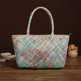 Handwoven Genuine Leather Tote Bag – Triple-Jump Bamboo Weave | Two Sizes, Leather Base, Zip Closure, 5 Colourways