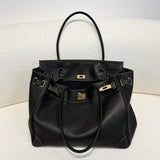Handcrafted Water-Dyed Cowhide Leather Structured Tote Bag | Women's Vintage Old-Money Style Large Shoulder Bag