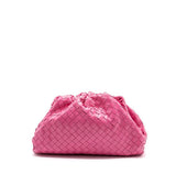 Small Handcrafted Lambskin Leather Weave Cloud Pouch With Pleated Design, Woven Crossbody Clutch Evening Bag