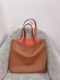 Reversible Full Grain Togo Leather Tote Bag | Two-Tone Everyday Carry Bag