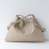 Luxurious Handwoven Lambskin Handbag Drawstring, Genuine Leather Shoulder Bucket Bag for Women