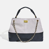 Quilted Lambskin and Suede Leather Chain Tote Bag | Women's Vintage Two-Tone Shoulder & Crossbody Bag