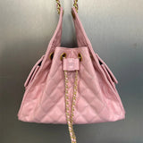 Quilted Diamond Leather Drawstring Hobo Bag – Gold Chain Strap | Lambskin & Cowhide Shoulder Bag for Women