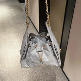 Quilted Diamond Leather Drawstring Hobo Bag – Gold Chain Strap | Lambskin & Cowhide Shoulder Bag for Women