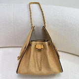 Quilted Diamond Leather Drawstring Hobo Bag – Gold Chain Strap | Lambskin & Cowhide Shoulder Bag for Women