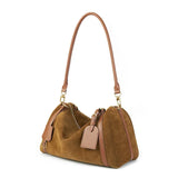 Full Grain Leather Pillow Boston Bag – Pebbled Cowhide & Suede Shoulder Bag | Gold Hardware, Top Handle & Crossbody Strap
