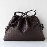 Luxurious Handwoven Lambskin Handbag Drawstring, Genuine Leather Shoulder Bucket Bag for Women
