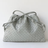 Luxurious Handwoven Lambskin Handbag Drawstring, Genuine Leather Shoulder Bucket Bag for Women