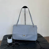 Minimalist Commuter Leather Shoulder Bag | Top Grain Cowhide Handbag with Twist-Lock Closure