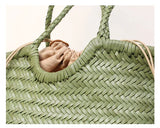 Sage Green Handmade Woven Leather Tote Bag, Full Grain Leather Hand Woven Triple Jump Bamboo Ladies HoBo Bag, Curve Opening Summer Holiday Bag