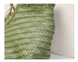 Sage Green Handmade Woven Leather Tote Bag, Full Grain Leather Hand Woven Triple Jump Bamboo Ladies HoBo Bag, Curve Opening Summer Holiday Bag