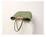 Sage Green Handmade Woven Leather Tote Bag, Full Grain Leather Hand Woven Triple Jump Bamboo Ladies HoBo Bag, Curve Opening Summer Holiday Bag
