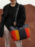 Signature Rainbow Wool & Cowhide Leather Tote, 2025 Fall/Winter Large Colourblock Commuter Shoulder & Handbag for Women