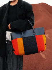 Signature Rainbow Wool & Cowhide Leather Tote, 2025 Fall/Winter Large Colourblock Commuter Shoulder & Handbag for Women Signature Rainbow Wool & Cowhide Leather Tote, 2025 Fall/Winter Large Colourblock Commuter Shoulder & Handbag for Women