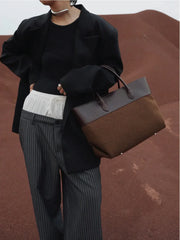 Signature Rainbow Wool & Cowhide Leather Tote, 2025 Fall/Winter Large Colourblock Commuter Shoulder & Handbag for Women Signature Rainbow Wool & Cowhide Leather Tote, 2025 Fall/Winter Large Colourblock Commuter Shoulder & Handbag for Women