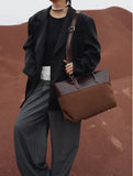 Signature Rainbow Wool & Cowhide Leather Tote, 2025 Fall/Winter Large Colourblock Commuter Shoulder & Handbag for Women