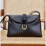 Silky Lambskin Leather Braided Rope Buckle Shoulder & Crossbody Bag | Elegant Handle Party Bag for Women