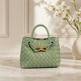 Small Lambskin Leather Knotted Intrecciato Shoulder Bag | Woven Handbag With Metal Buckle, Daily Fashion Designer Bag, Woven Shoulder Purse