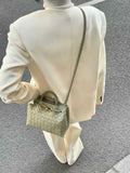 Small Lambskin Leather Knotted Intrecciato Shoulder Bag | Woven Handbag With Metal Buckle, Daily Fashion Designer Bag, Woven Shoulder Purse
