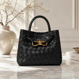 Small Lambskin Leather Knotted Intrecciato Shoulder Bag | Woven Handbag With Metal Buckle, Daily Fashion Designer Bag, Woven Shoulder Purse